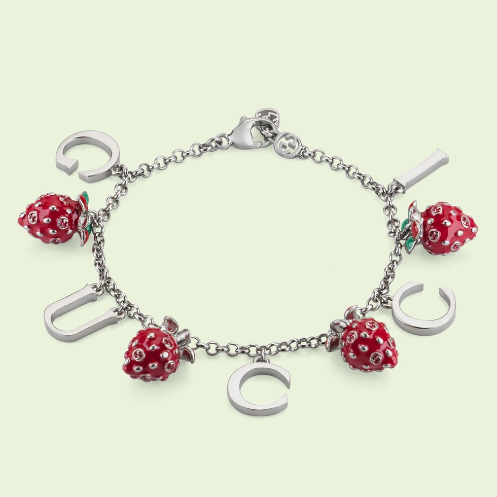 Gucci and strawberry charm bracelet in palladium metal GUCCI® BG