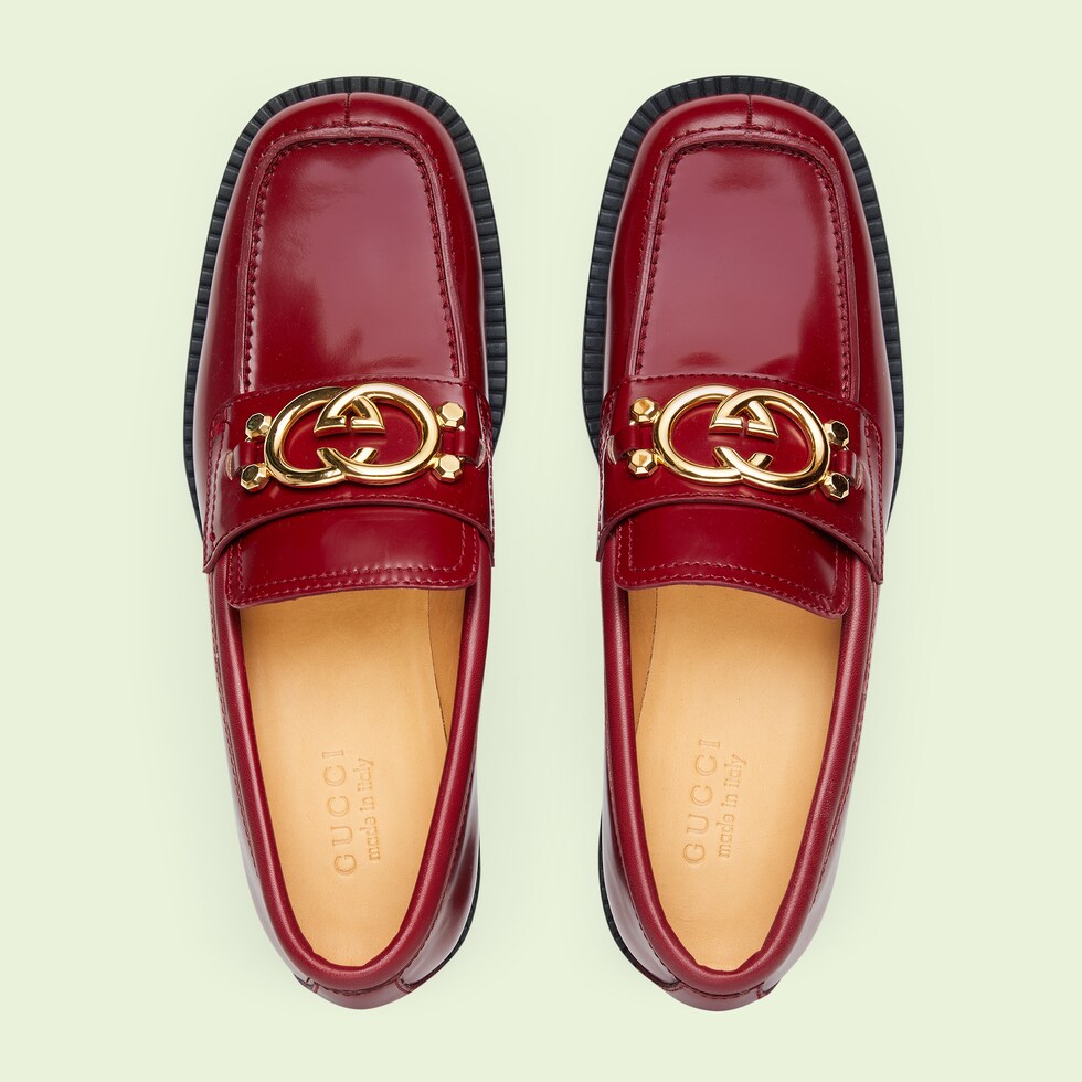 Men's loafer with Interlocking G in bright red leather GUCCI® UK