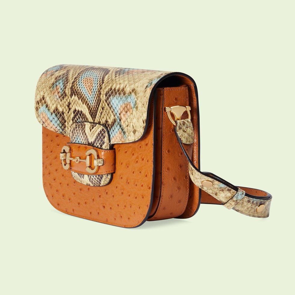 Gucci Horsebit 1955 ostrich shoulder bag in light brown GUCCI® US