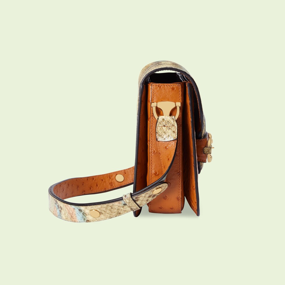 Gucci Horsebit 1955 ostrich shoulder bag in light brown GUCCI® US