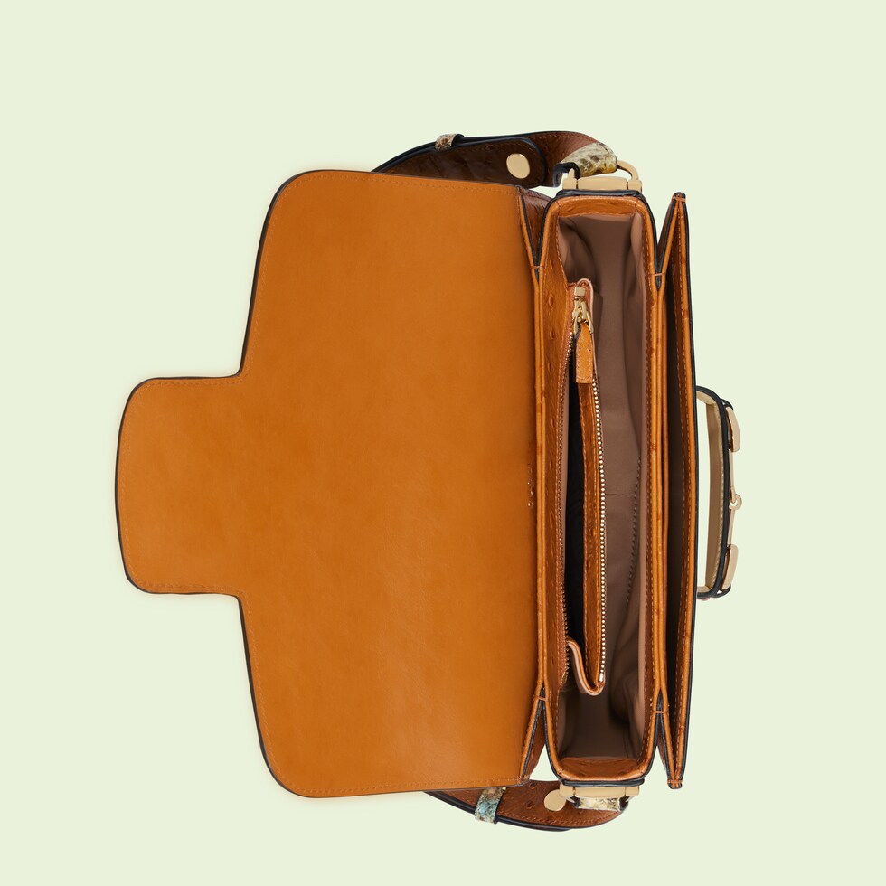 Gucci Horsebit 1955 ostrich shoulder bag in light brown GUCCI® US