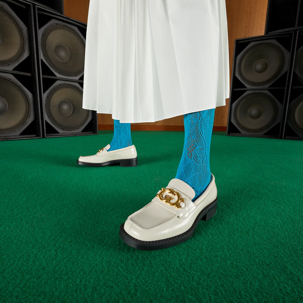 Women's loafer with Interlocking G in white leather GUCCI® US