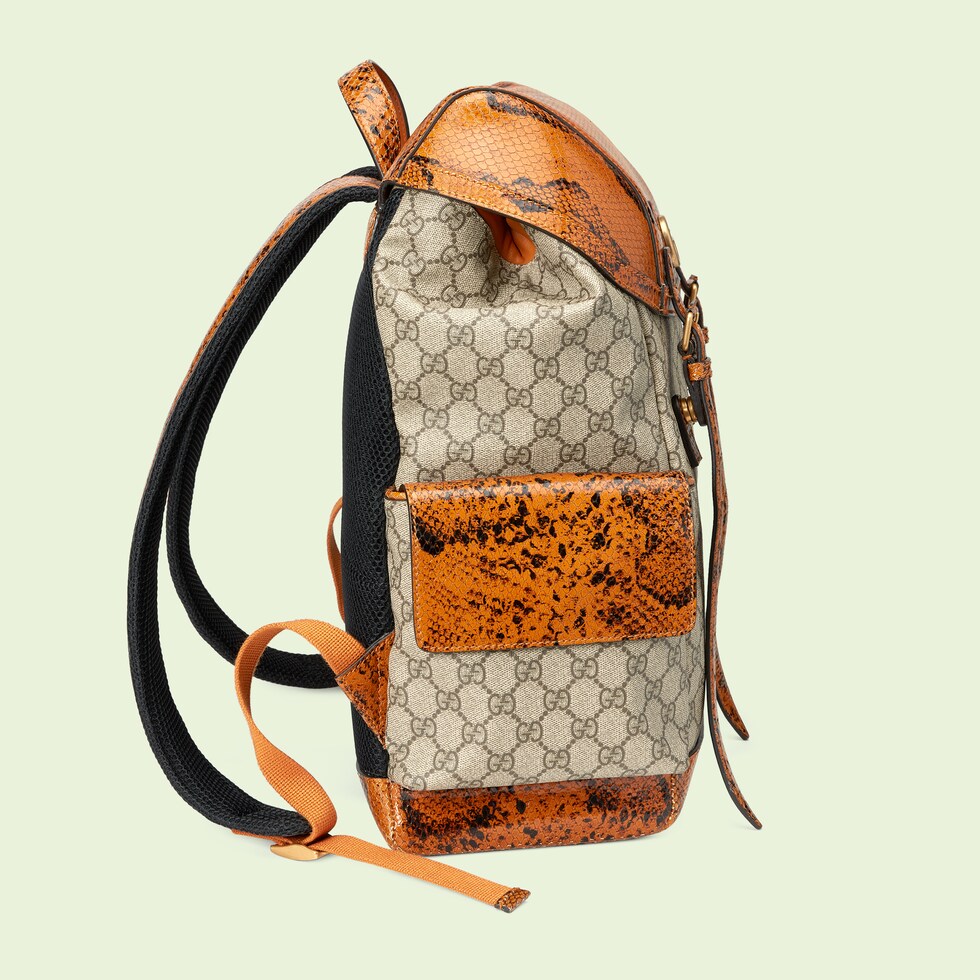 Python trim backpack with Double G in beige and light brown | GUCCI® TR