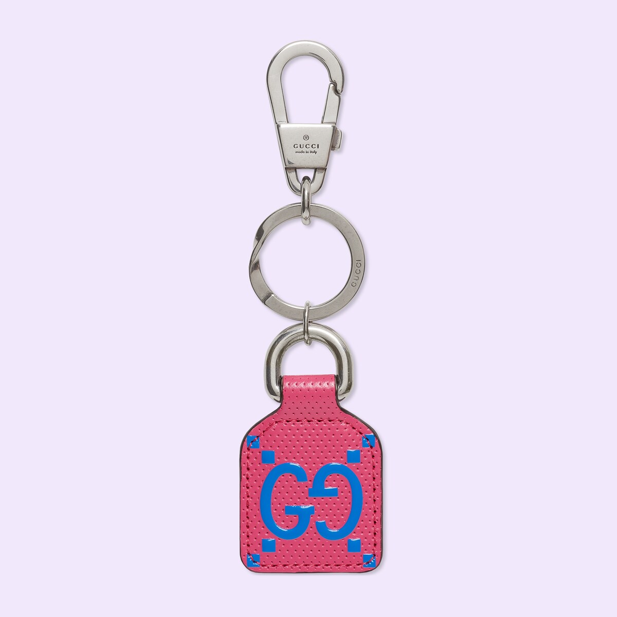 GG embossed keychain in fuchsia and blue leather GUCCI® US
