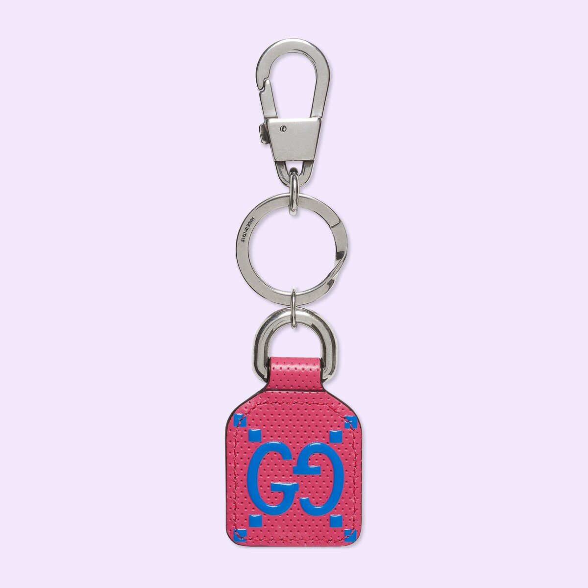 GG embossed keychain in fuchsia and blue leather GUCCI® US