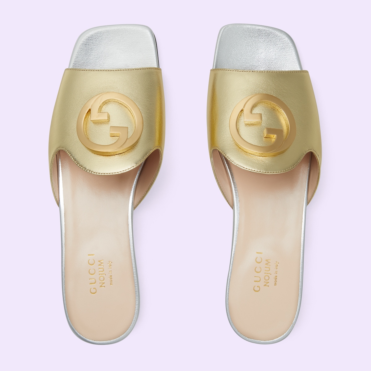 Women's Gucci Nojum Blondie slide in metallic platinum leather | GUCCI® US