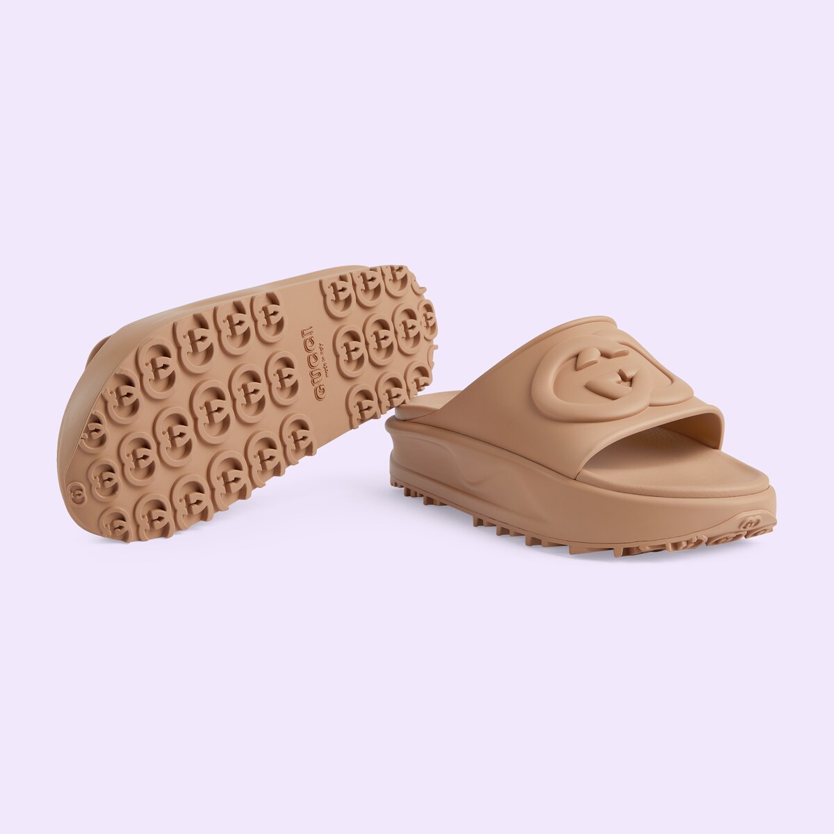 Women's Interlocking G slide sandal in brown rubber GUCCI® UK