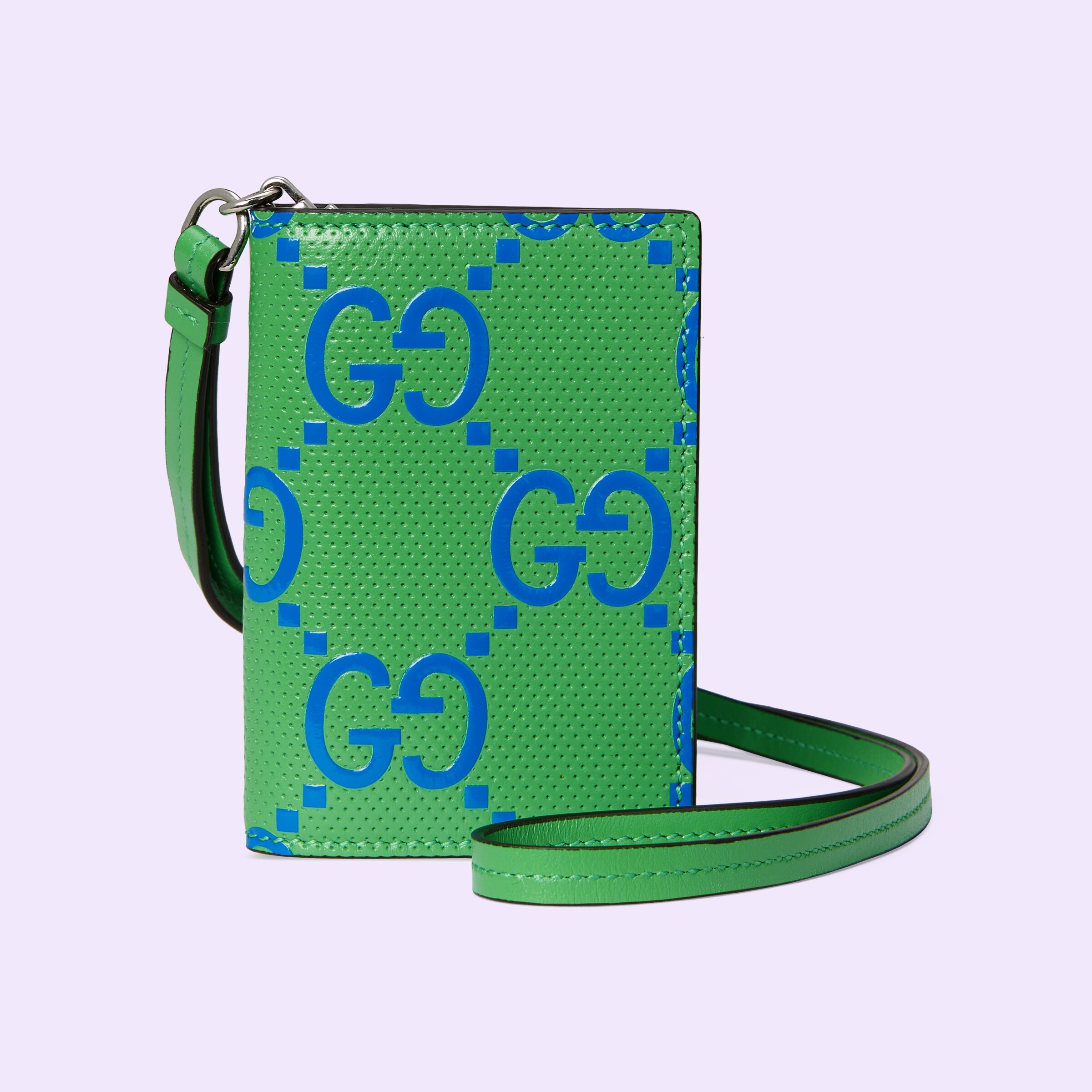 GG embossed card case in green and blue leather GUCCI® Canada