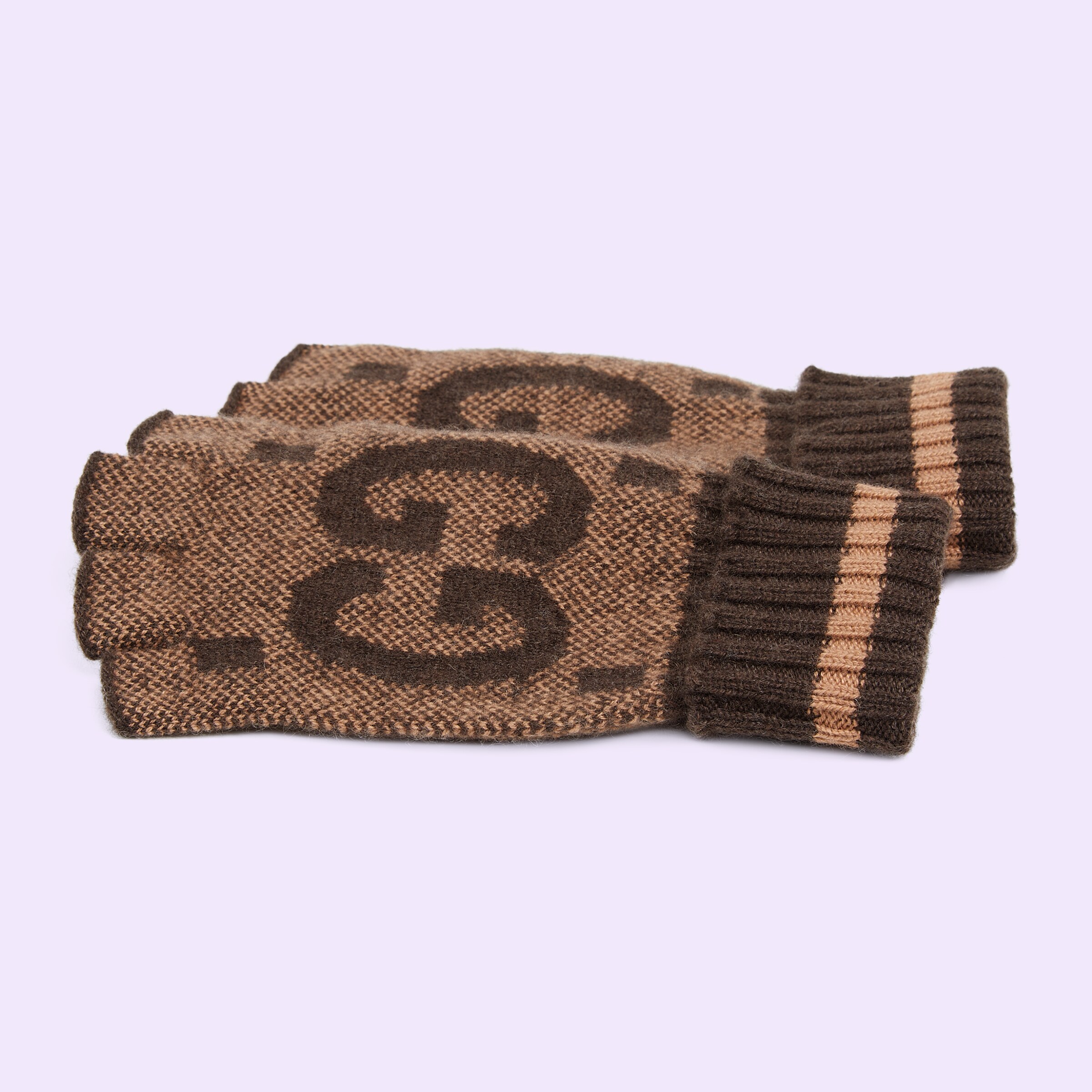 GG cashmere fingerless gloves in beige and dark brown GUCCI® UK