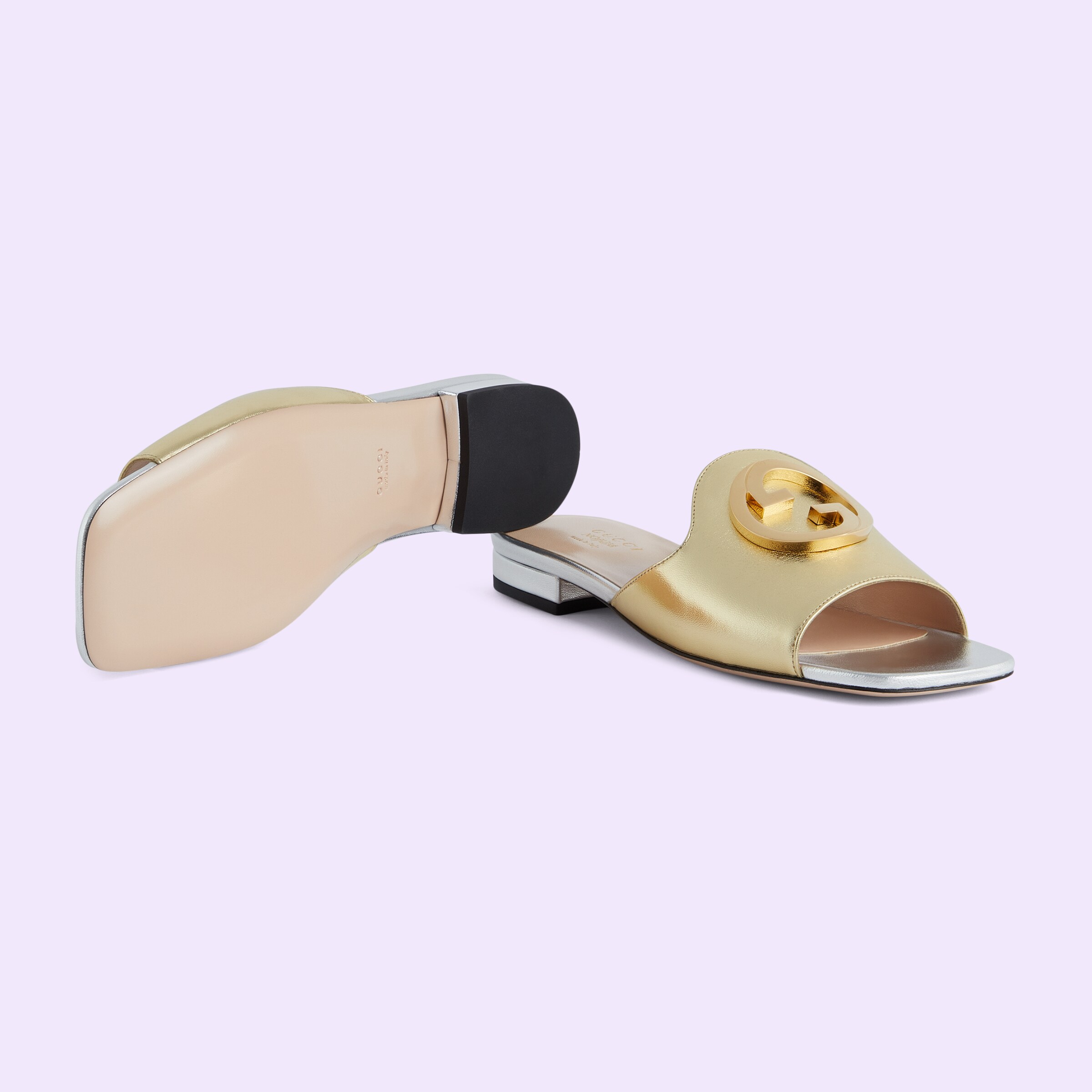 Women's Gucci Nojum Blondie slide in metallic platinum leather GUCCI