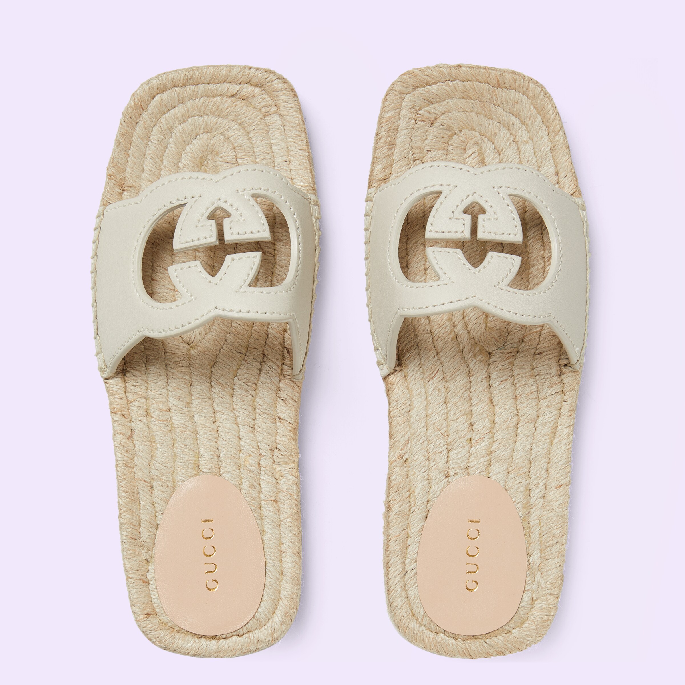 Women's Interlocking G cut out slide sandals in white leather GUCCI® UK