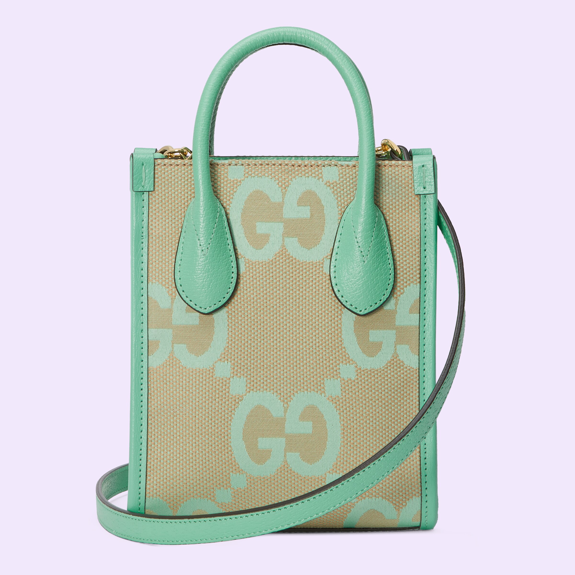 Jumbo GG mini tote bag in beige and mint canvas GUCCI® US