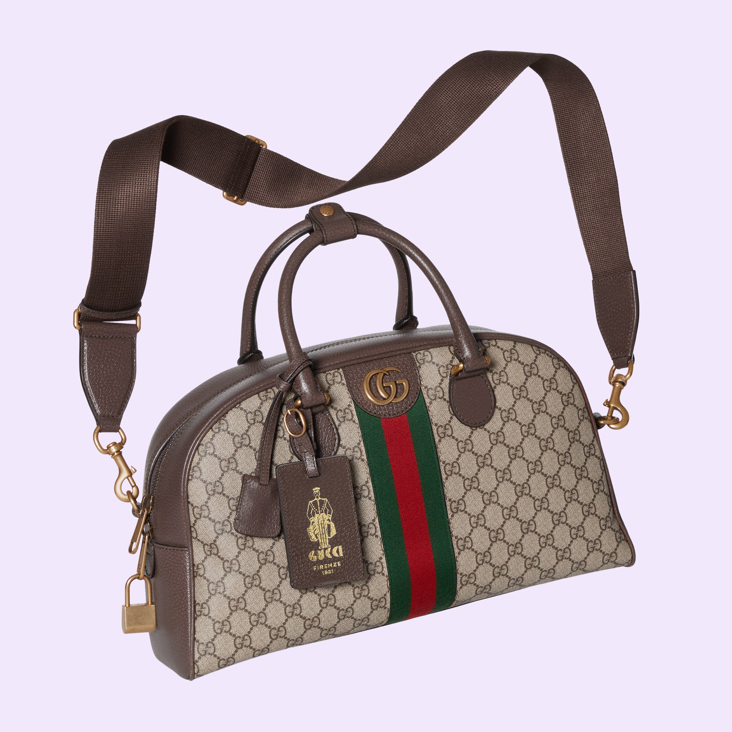 Gucci Savoy medium bowling bag in beige and ebony Supreme GUCCI® US