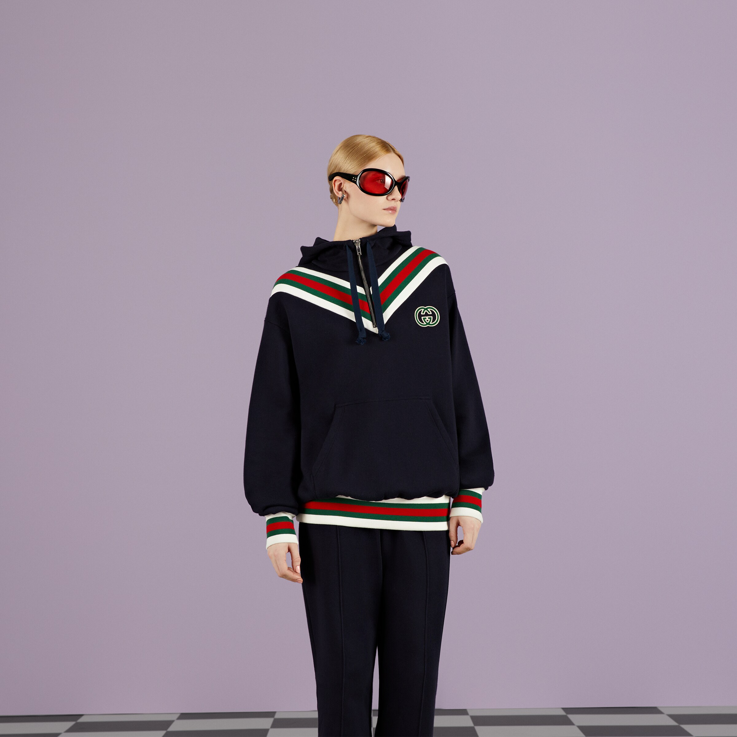 Cotton jersey hooded sweatshirt in dark blue GUCCI® US