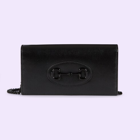 Gucci Horsebit 1955 wallet with chain in black leather | GUCCI® 香港