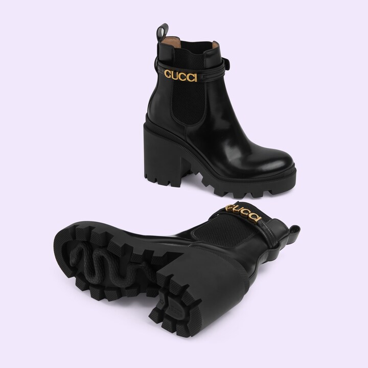Women's ankle boot with logo in black leather GUCCI® US