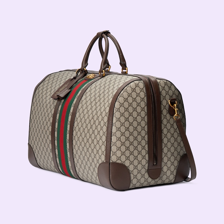 Gucci Savoy maxi duffle bag in beige and ebony Supreme | GUCCI® BE