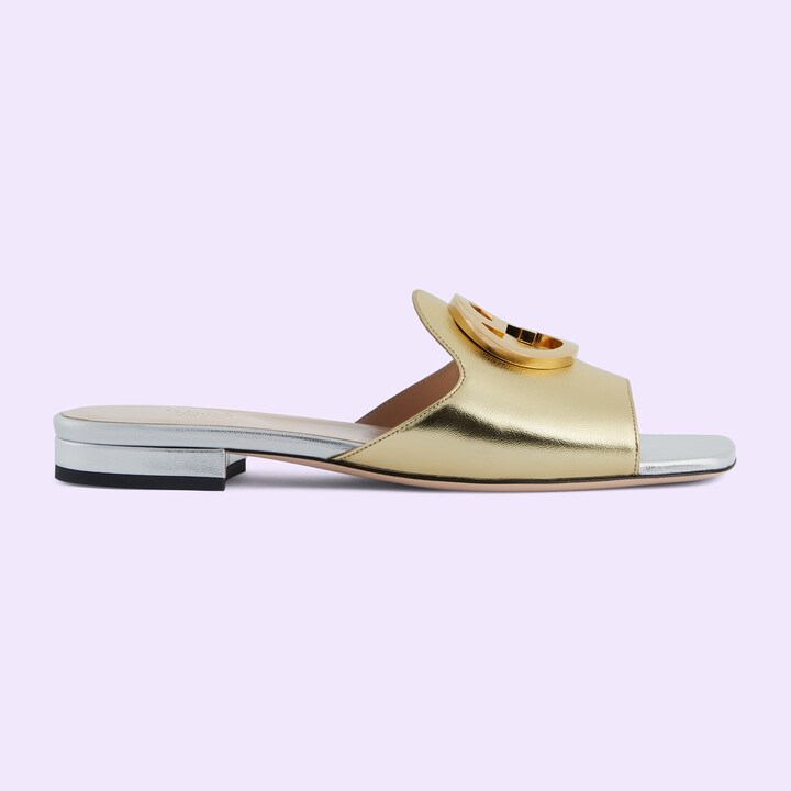 Women's Gucci Nojum Blondie slide in metallic platinum leather GUCCI® UK
