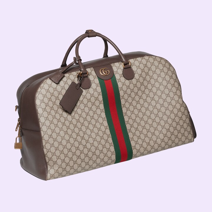 Gucci Savoy maxi bowling bag in beige and ebony Supreme GUCCI® US