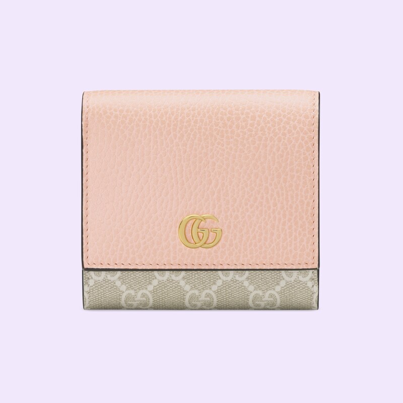 ダブルG ウォレットGGスプリーム キャンバス、ピンク レザー - Gucci