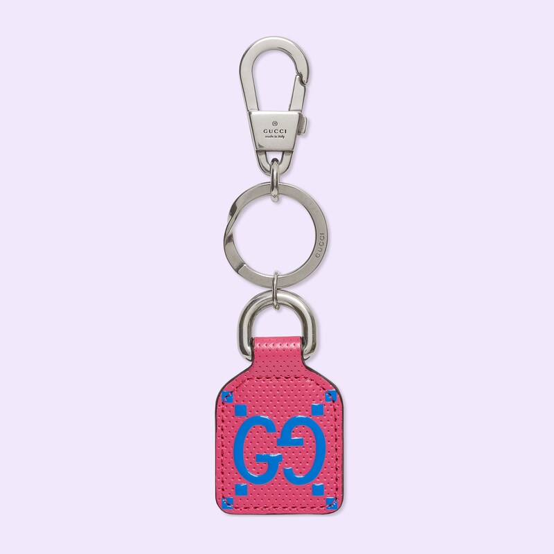 GG embossed keychain in fuchsia and blue leather GUCCI® US