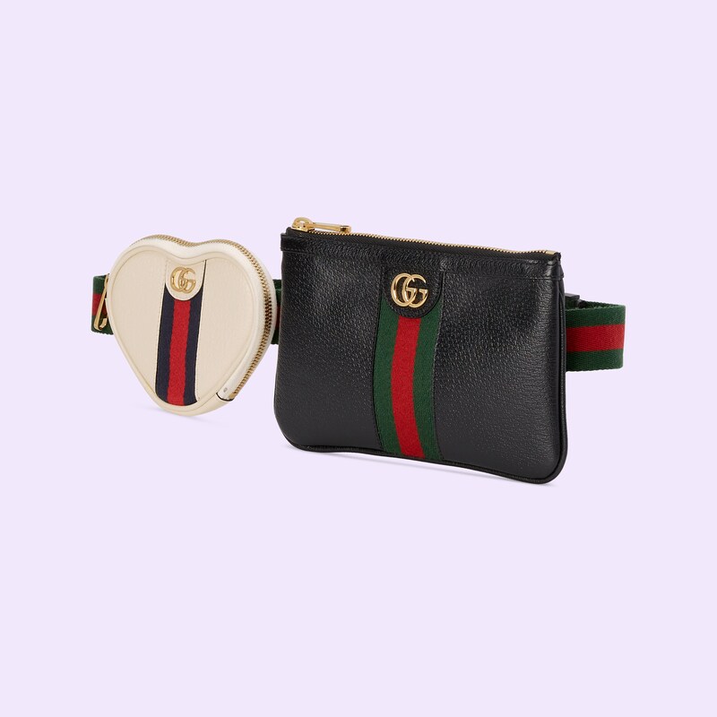 Ophidia heart utility belt in black and white leather GUCCI® US