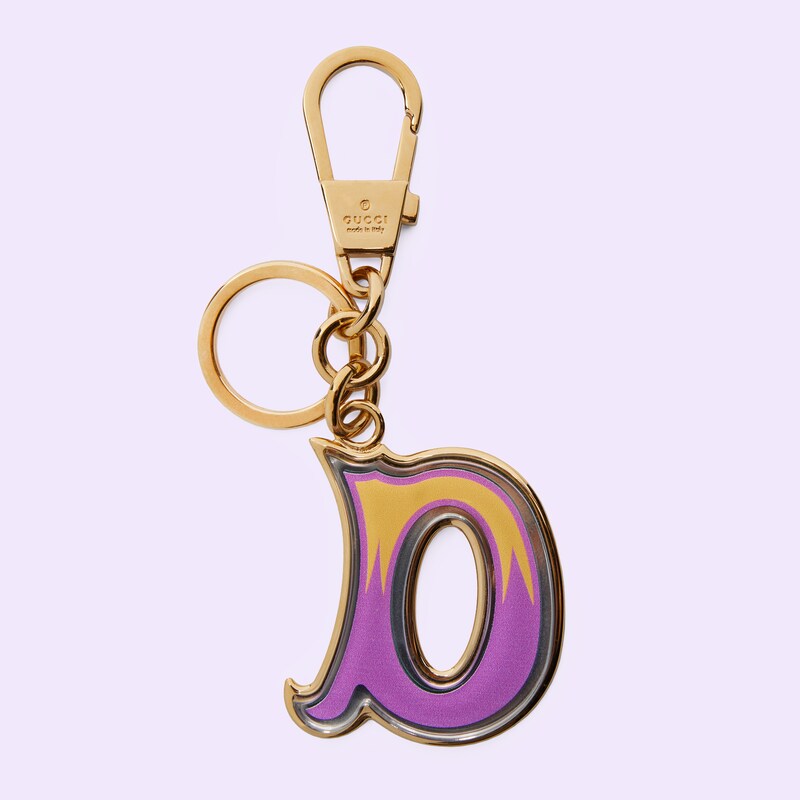 Portachiavi in plexiglas lettera D in viola chiaro e oro ...