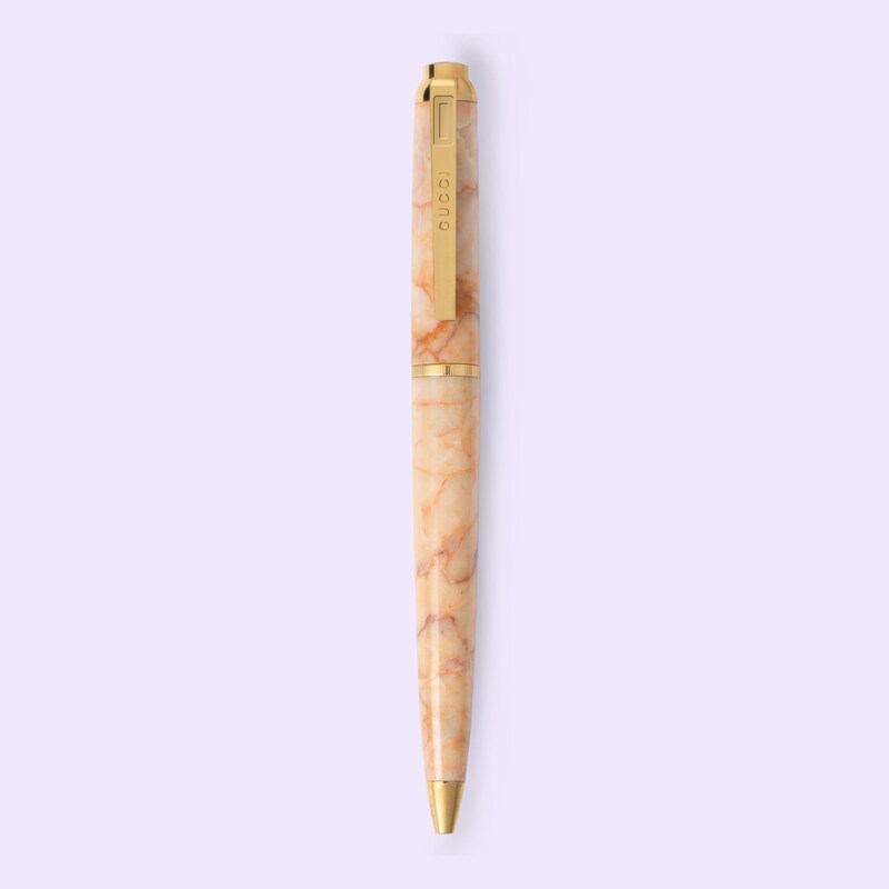 Pen with crocodile Interlocking G case in light yellow marble | GUCCI® NZ Gucci Pen with crocodile Interlocking G case