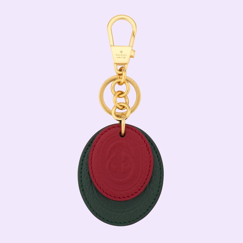 Keychain with Interlocking G in green and red leather GUCCI® Canada