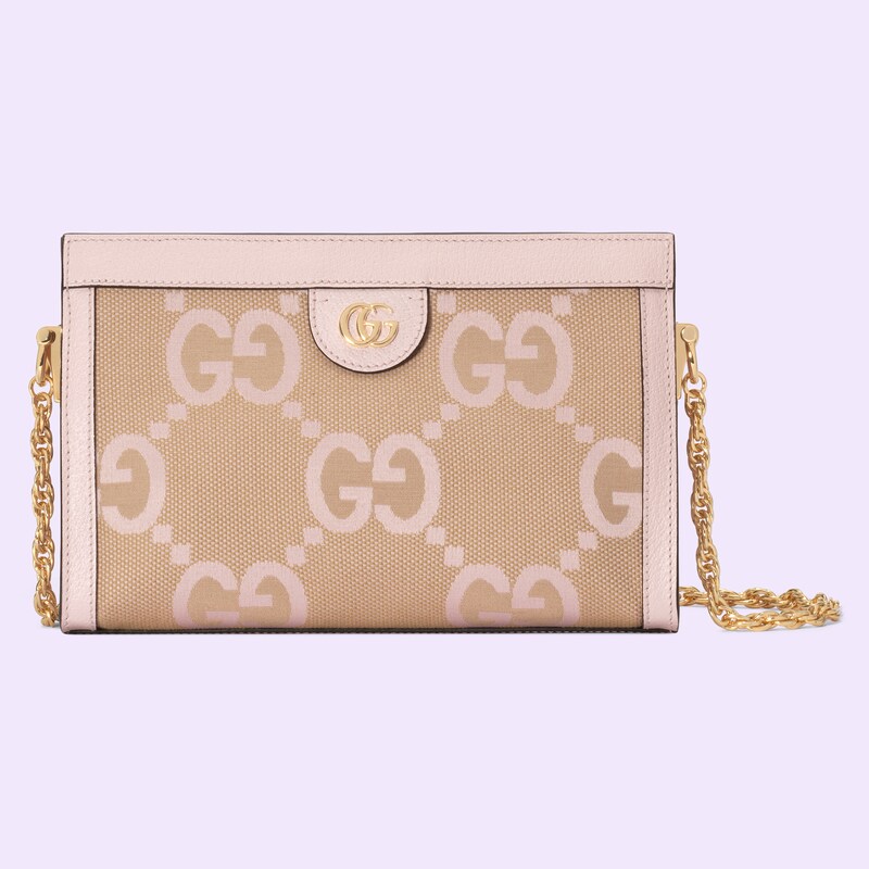 Ophidia jumbo GG small shoulder bag in camel and pink canvas 