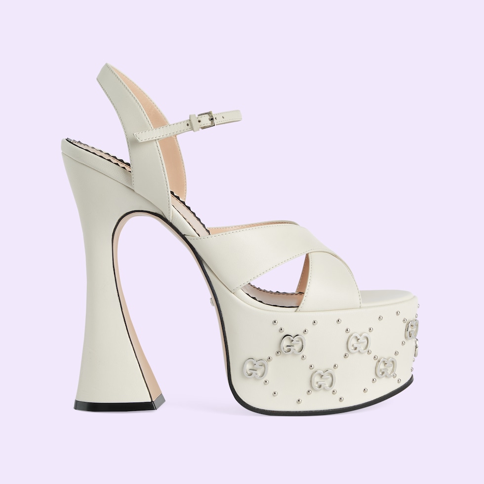 Women's Interlocking G studs sandal in white leather GUCCI® US