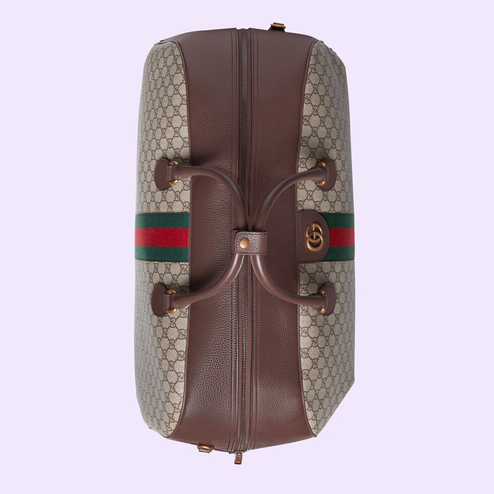 Gucci Savoy maxi bowling bag in beige and ebony Supreme GUCCI® US