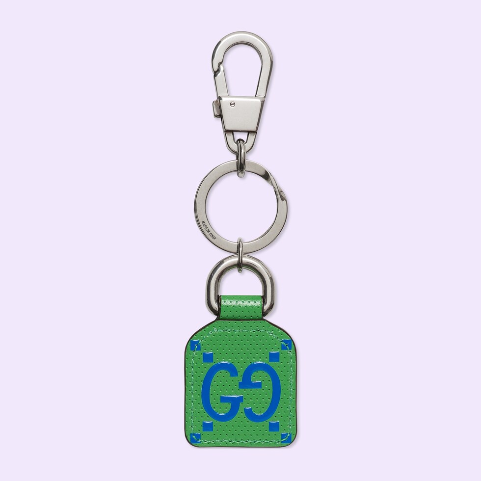 GG embossed keychain in green and blue leather | GUCCI® NL