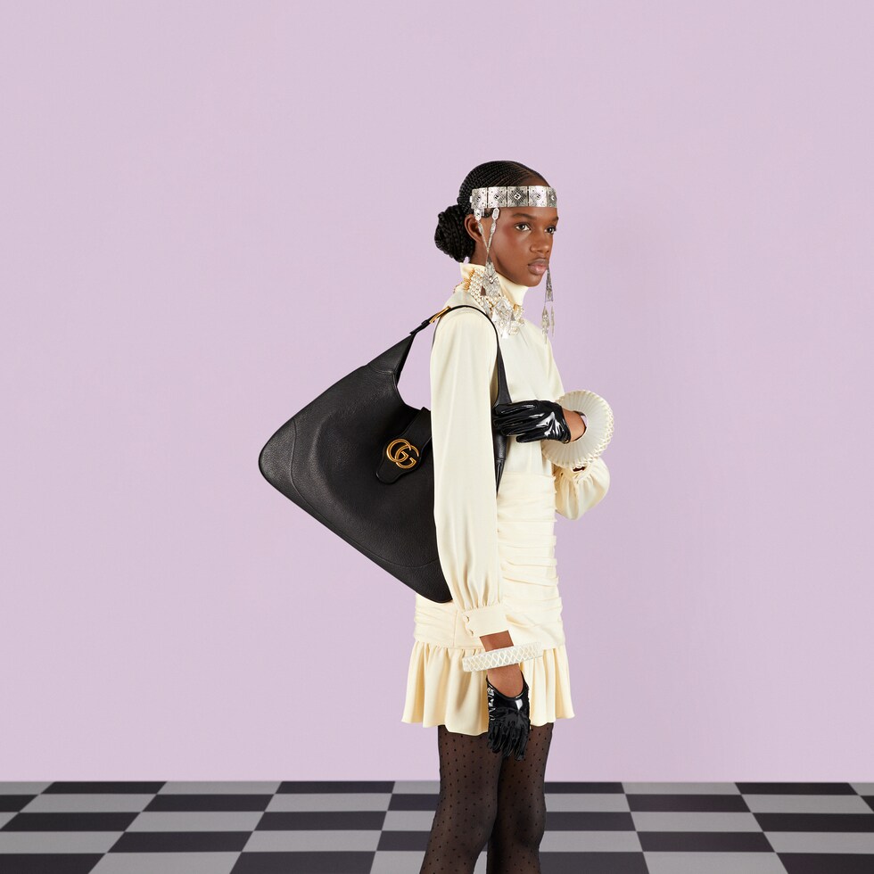 Aphrodite large shoulder bag in black leather GUCCI® TH