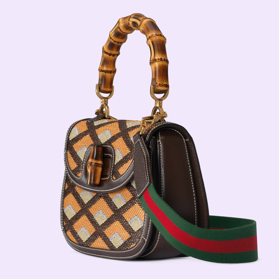 Gucci Bamboo 1947 medium top handle bag in multicolor raffia effect GUCCI® AE