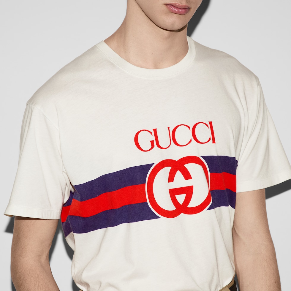 Interlocking G cotton T-shirt in white | GUCCI® US