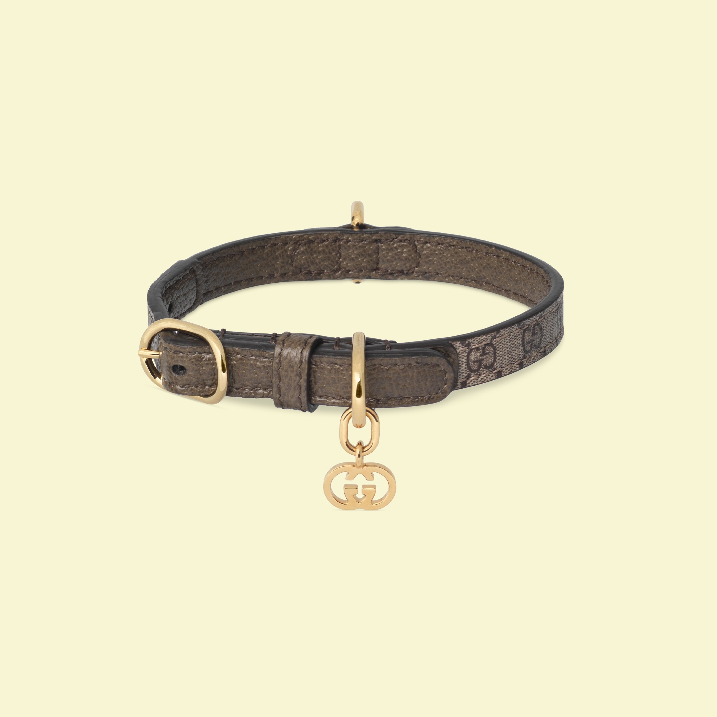 Extrasmall pet collar in beige and ebony canvas GUCCI® UK
