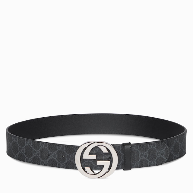 GUCCI メンズベルト GG Supreme Black And Grey Belt With G Buckle | GUCCI® AE