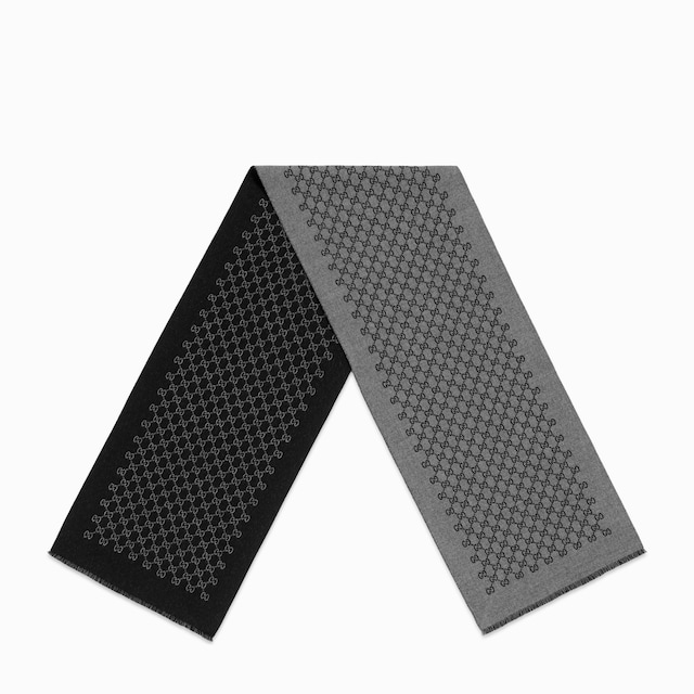 Double jacquard GG wool scarf