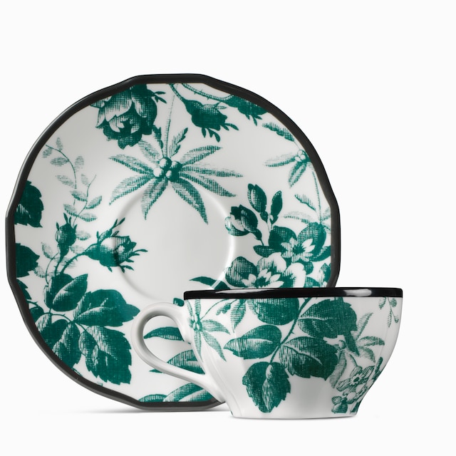 Teetasse und Untertasse mit Herbarium-Motiv, 2er-Set
