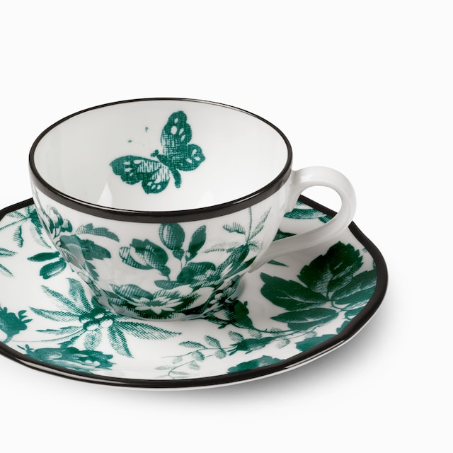 Teetasse und Untertasse mit Herbarium-Motiv, 2er-Set