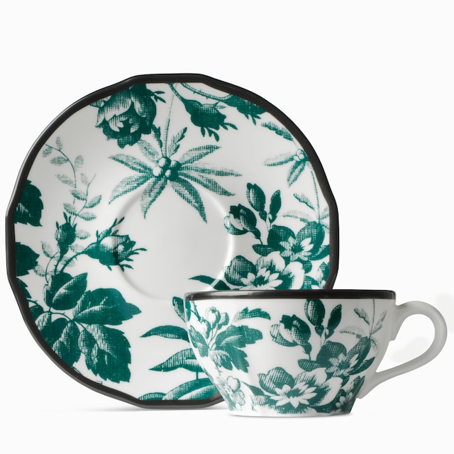 Teetasse und Untertasse mit Herbarium-Motiv, 2er-Set