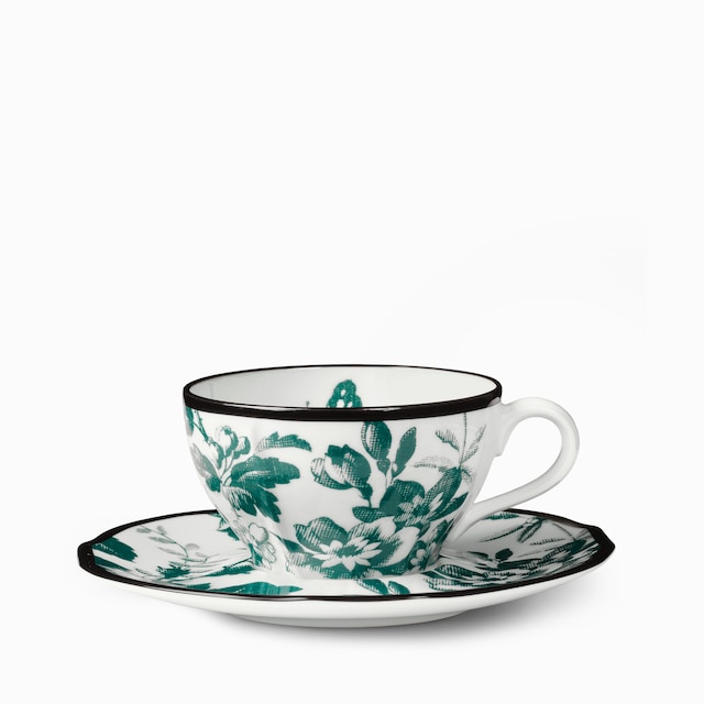 Teetasse und Untertasse mit Herbarium-Motiv, 2er-Set