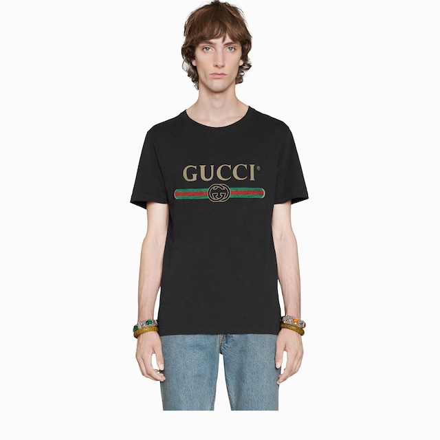 Oversize washed T-shirt with Gucci logo