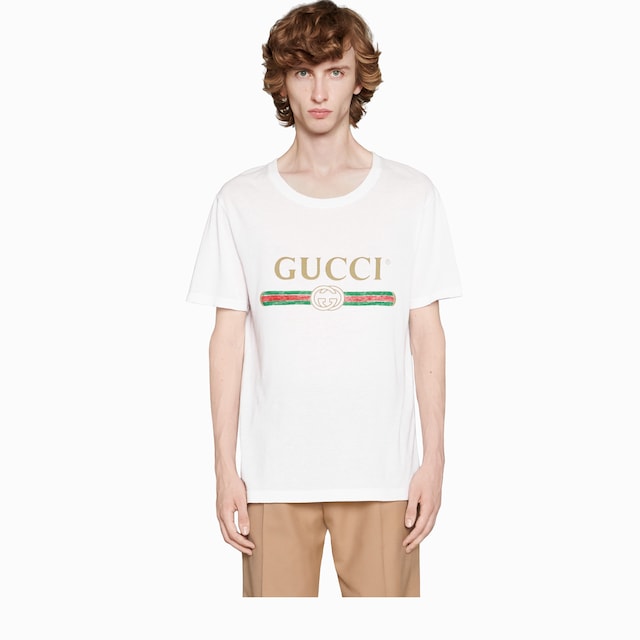 Oversize washed T-shirt with Gucci logo