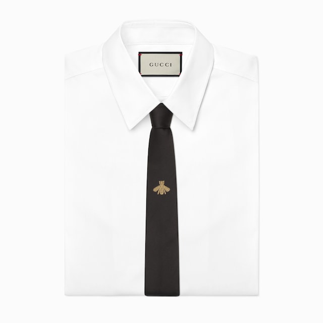 Bee embroidered silk tie