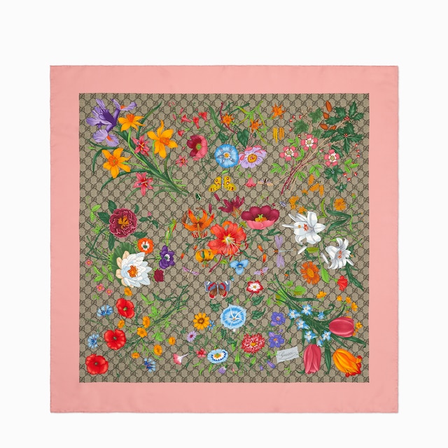 Pañuelo de sarga de seda con estampado Flora