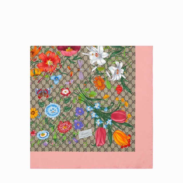 Pañuelo de sarga de seda con estampado Flora