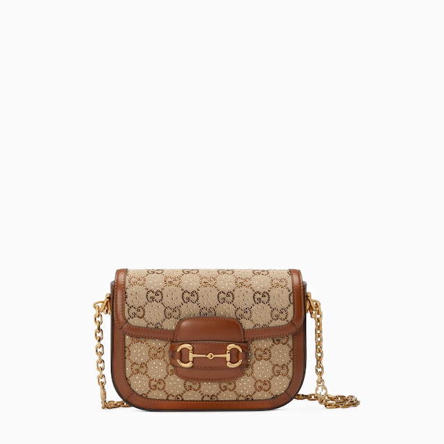 حقيبة الكتف Gucci Horsebit 1955 صغيرة الحجم ومزيّنة بالكريستال