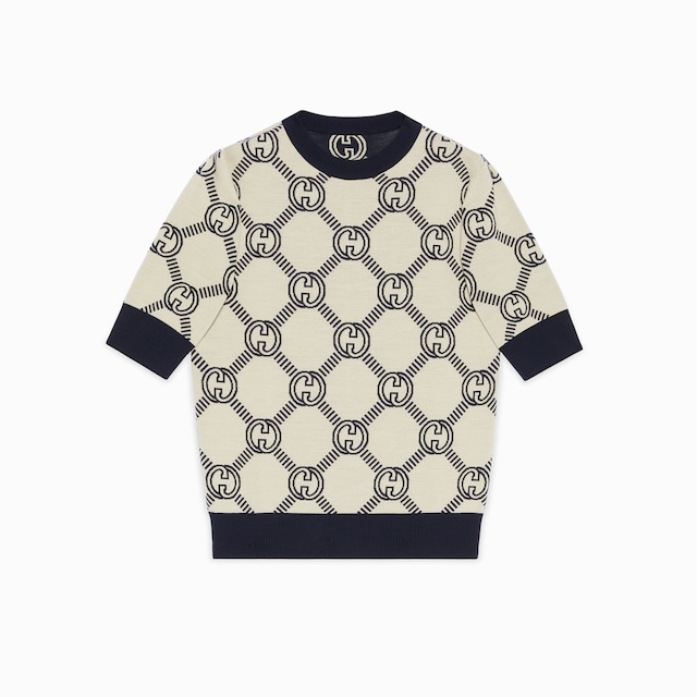 Reversible GG wool jacquard top
